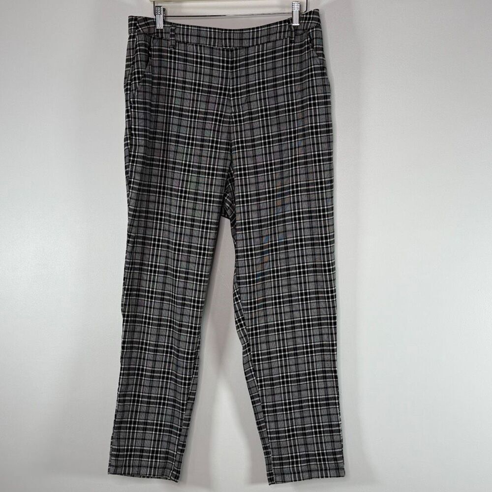 Hot Topic Elastic Waist Adjustable Black & White Plaid Straight Leg Pants US Wom